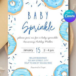 Baby Sprinkle Invitation | Boy Baby Shower Donut Theme Invite | Canva Digital Template