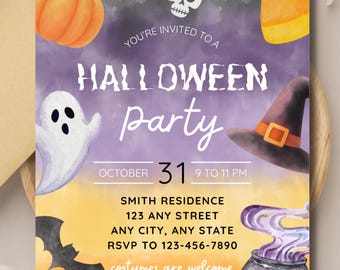 Halloween Party Invitation | Water Color Halloween Editable Invite | Digital Canva Template