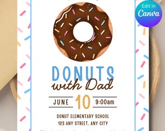 Invitación editable para el Día del Padre / Invitación para fiesta de donas con papá / Plantilla digital de Canva