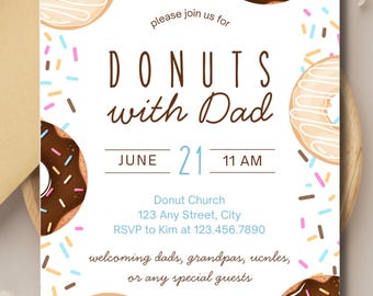Invitación editable para el Día del Padre / Invitación para fiesta de donas con papá / Plantilla digital de Canva