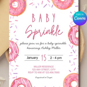 Baby Sprinkle Party Invitation | Girl Baby Shower Donut Theme Invite | Canva Digital Template
