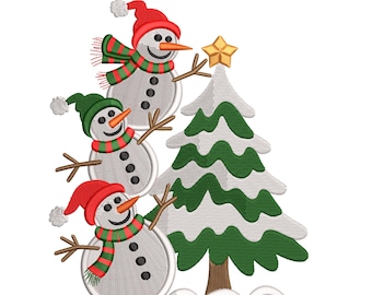 Stacked Snowmen & Tree – Christmas Embroidery Design