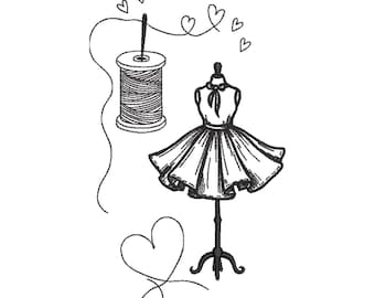 Dress Form & Thread – Seamstress Line Art