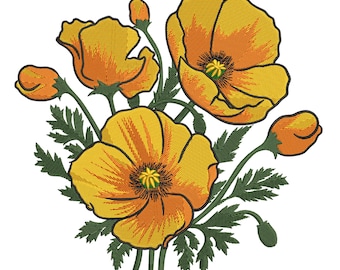Disegno per ricamo a macchina "Papavero della California": file per ricamo a macchina con bouquet floreale
