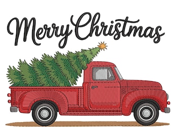 Merry Christmas Truck – Red Vintage Tree Embroidery Design
