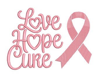 Love Hope Cure – borduursel roze lint