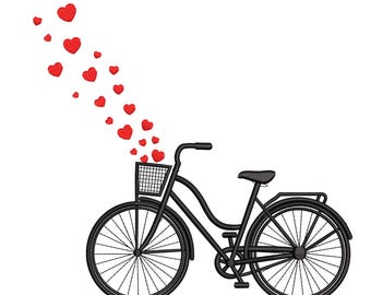 Love Bicycle with Hearts – Romantic Embroidery Design