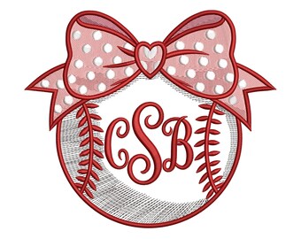Baseball Monogram with Bow Embroidery Design – Sports Machine Embroidery File