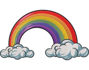 Regenbogen mit Wolken Stickdatei, Bunt Wetter Stickdatei