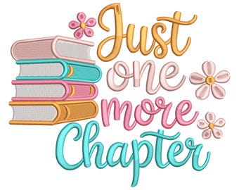 Just One More Chapter Embroidery Design: Floral Book Stack (Digital Download