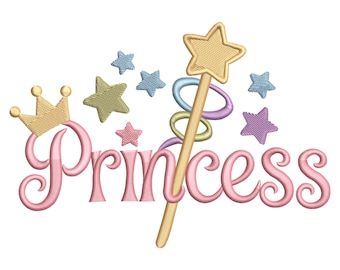 Princess Embroidery Design: Crown & Wand Machine File (4x4, 5x7, 6x10 Hoops) (Digital Download)