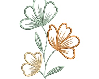 Minimal Linework Wildflower Trio – Machine Embroidery