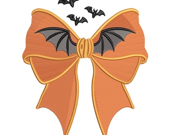 Halloween Bat Bow Embroidery Design: Spooky Machine Embroidery File