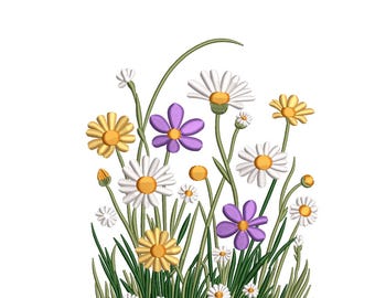 Spring Daisies Meadow – Wildflower Embroidery Design