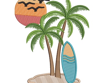 Tropical Surf Sunset – Palm Beach Embroidery