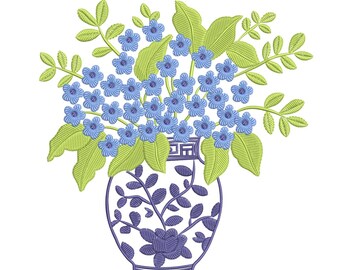Stickdatei für die Blumenvase in blau