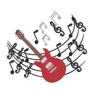 Red Electric Guitar – Music Notes Embroidery Design