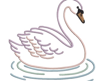 Eleganter Schwan auf dem Wasser – Minimal Line Stickdatei