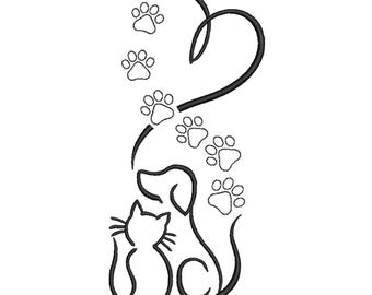 Cat & Dog Friends – Sketch Style Pet Machine Embroidery Design