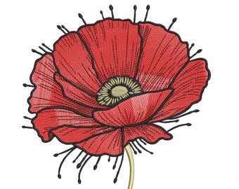 Red Poppy Bloom – Bold Floral Embroidery Design
