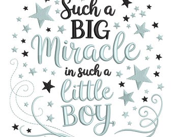 Little Boy Miracle Stickdatei: Baby Spruch, Sterne (Digitale Datei)