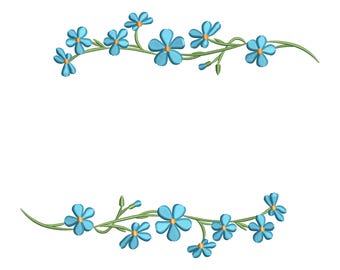 Blue Forget-Me-Not Floral Border Embroidery Design (Machine Embroidery File)