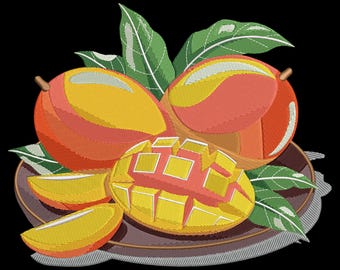 Mango Fruit Embroidery Design: Tropical Summer Machine Embroidery File