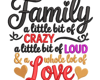 Citazione sulla famiglia – File di ricamo colorato con amore e risate