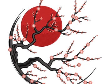 Cherry Blossom & Red Sun – Japanese Art Embroidery File