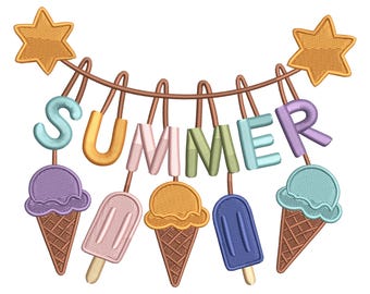 Sommer-Eiscreme-Stickerei, Eistüte-Maschinendatei für Kinder-Kleidung und Dekoration