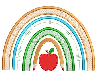 Teacher Rainbow Embroidery Design – Pencil Apple Back to School Machine File