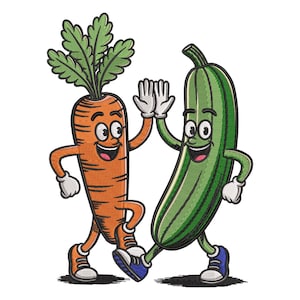 Vegetable Friends Embroidery Design: Carrot Cucumber Cartoon File