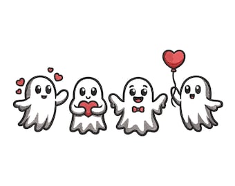 Cute Valentine Ghost Squad – Love Embroidery Design