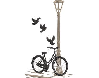Vintage Bicycle & Street Lamp – Embroidery Design