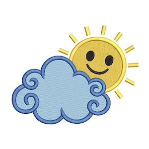 Smiling Sun Cloud Embroidery Design – Kids Nursery Decor, Playful Accessories