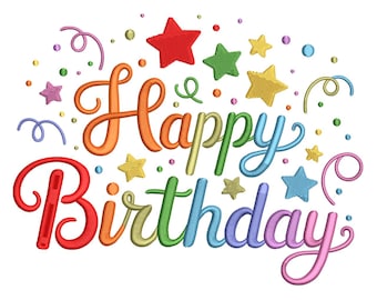 Happy Birthday – Colorful Stars Machine Embroidery Design