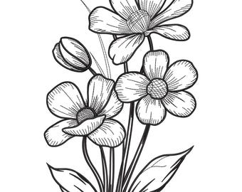 Wildflower Sketch – Modern Line Art Embroidery Design