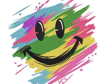 Pinsel Smiley Gesicht Stickdatei: Bunte Splatter (Maschinenstickdatei)