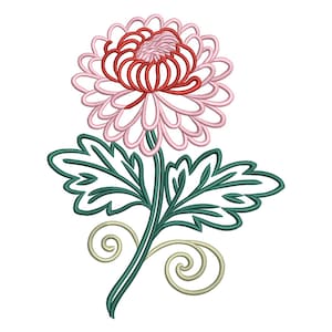 Krysantemum Flourish – Modern botanisk linjebroderifil