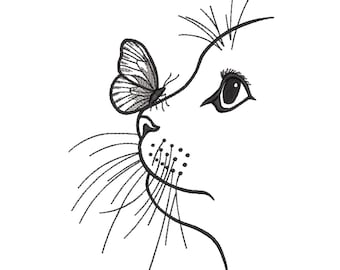 Minimalist Cat Face – Line Art Embroidery Design