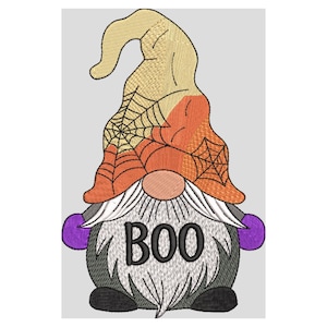 Halloween Gnome BOO Embroidery Design – Spooky Machine File for Halloween Decor & Gifts