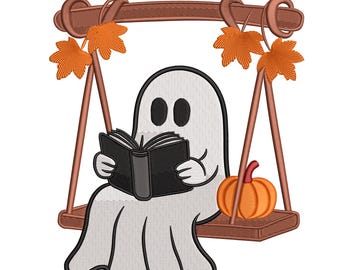 Reading Ghost on Swing – Halloween Embroidery