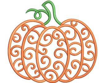 Filigree Pumpkin Embroidery Design – Swirl Outline Fall Machine Embroidery File