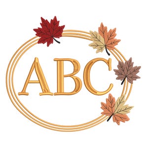 Autumn Monogram Wreath Embroidery Design – Fall Leaves Oval Frame