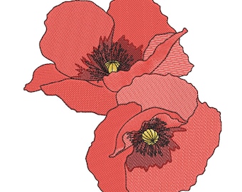 Red Poppy Duo – Elegant Floral Embroidery