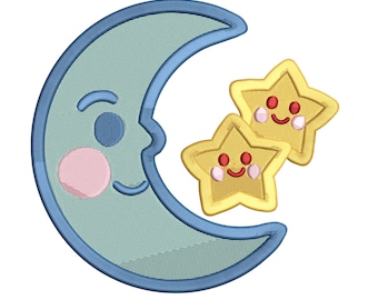Smiling Moon & Stars – Cute Nursery Embroidery