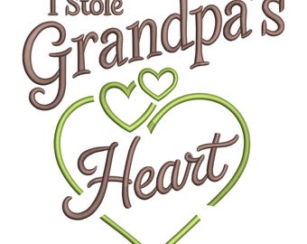 Disegno per ricamo a macchina "Ho rubato il cuore del nonno" - Dolce frase del bambino, file di punti d'amore per il nonno