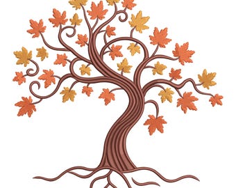 Autumn Tree Embroidery Design – Falling Leaves Swirl (Machine Embroidery)