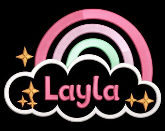 Personalized Rainbow Cloud Embroidery Design – Custom Baby Name (Digital Download)