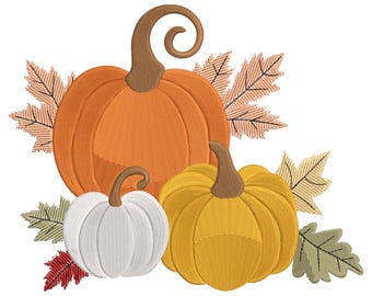 Autumn Pumpkin Trio Embroidery Design – Fall Harvest Machine File for Towels, Bags, and Decor